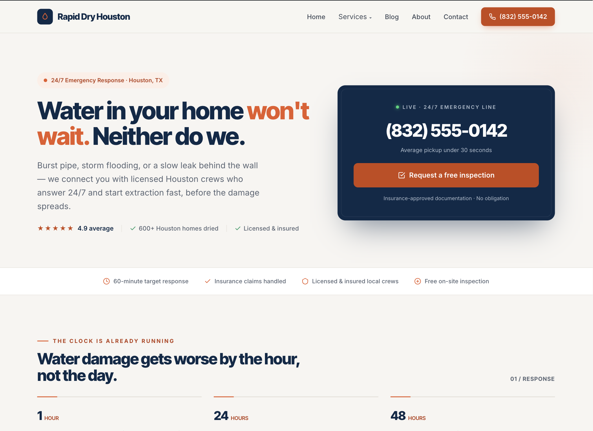 Rapid Dry Houston — A WordPress Site That Scores 100/100 Like a Static Build — screen 1
